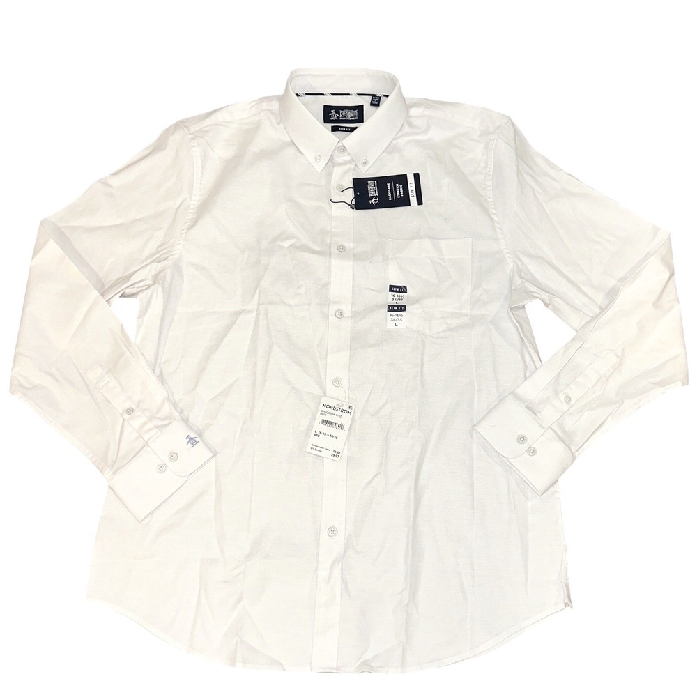 *NEW* Original Penguin Mens Slim Fit Stretch Dress Shirt White 16-16.5 34/35 NWT